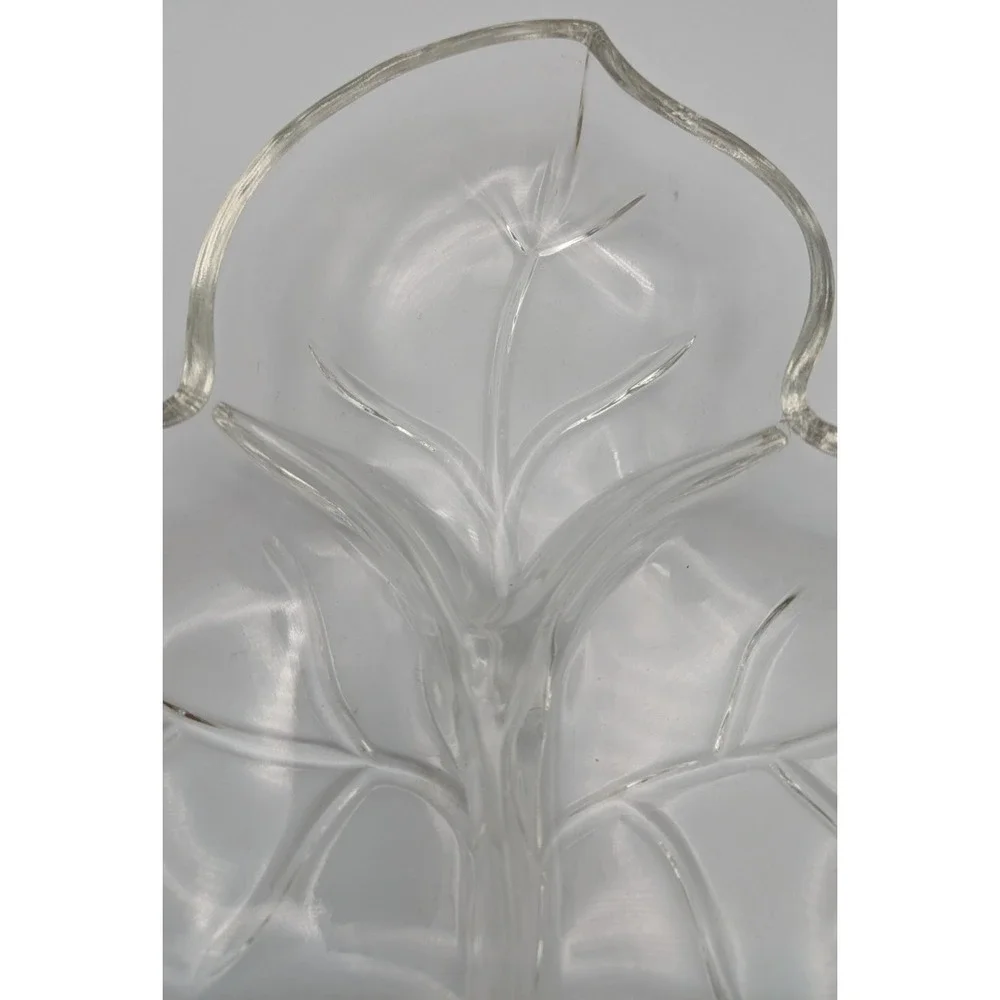 Vintage Hazel Atlas Clear Glass Leaf 3‎ Part Divided Dish 7